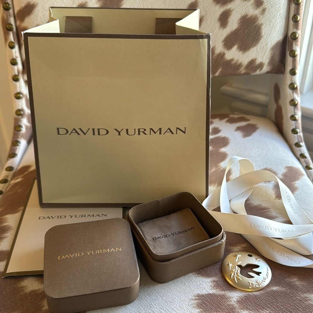 Brand new authentic David Yurman bag, ring box, duster bag & gold tag